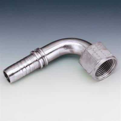 SWAGE FITTING 90° FEM METRIC TO FLAT FACE M14 X 1.5 X 1 / 4"